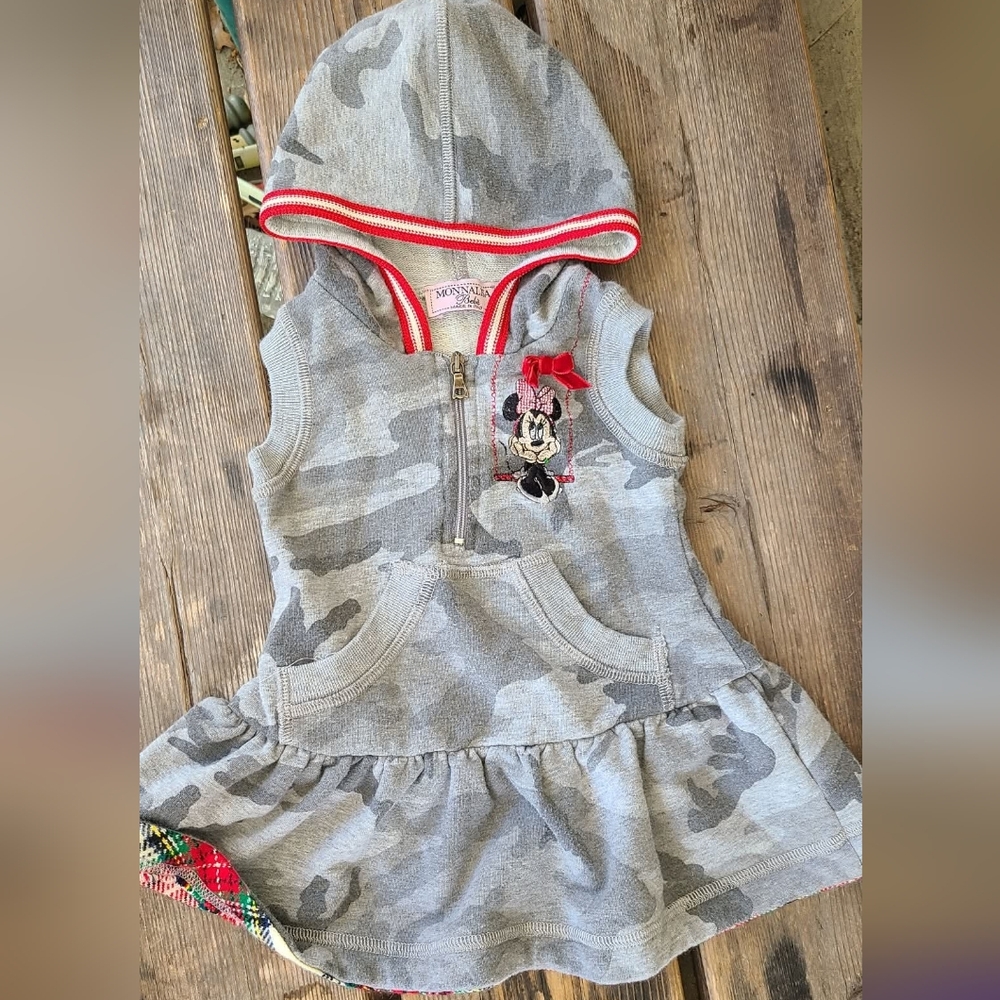 Monnalisa Disney Sz 3m Vguc Gray Minnie Mouse Rhinestones Sweatshirt Dress Hood